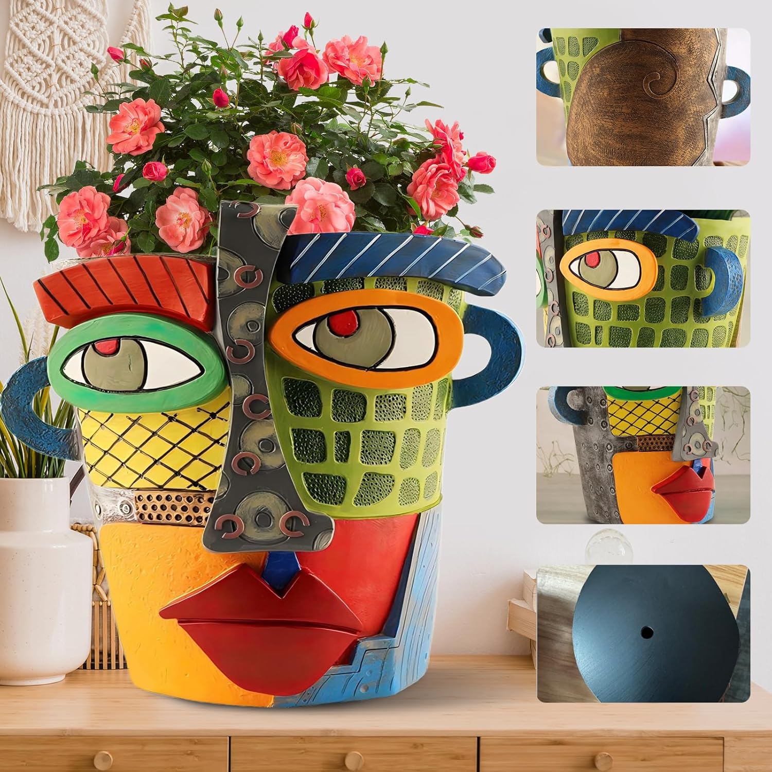Brutalist Abstract Face Planters Pots Head, Unique Abstract Flower Pot, Funny Planters Decoration Flower Resin Face Flower Pot for Indoor and Outdoor Plants Colorful Funny Room Decor (Modern)