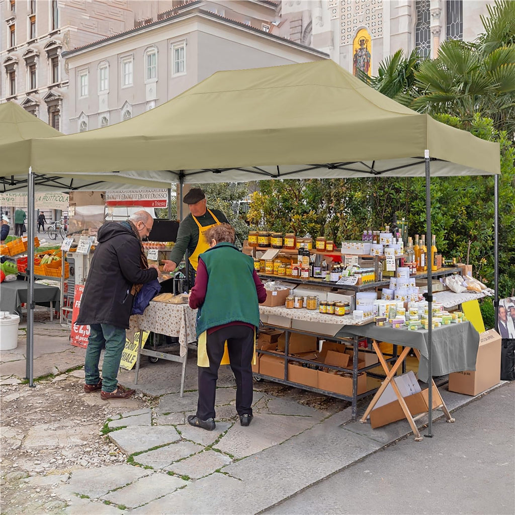 COBIZI 10x15 Pop up Canopy Heavy Duty with 4 Sidewalls, Easy Set-up Commercial Outdoor Party Canopy, 100% Waterproof Wedding Gazebo, 3 Height Adjustable with Handbag, Khaki