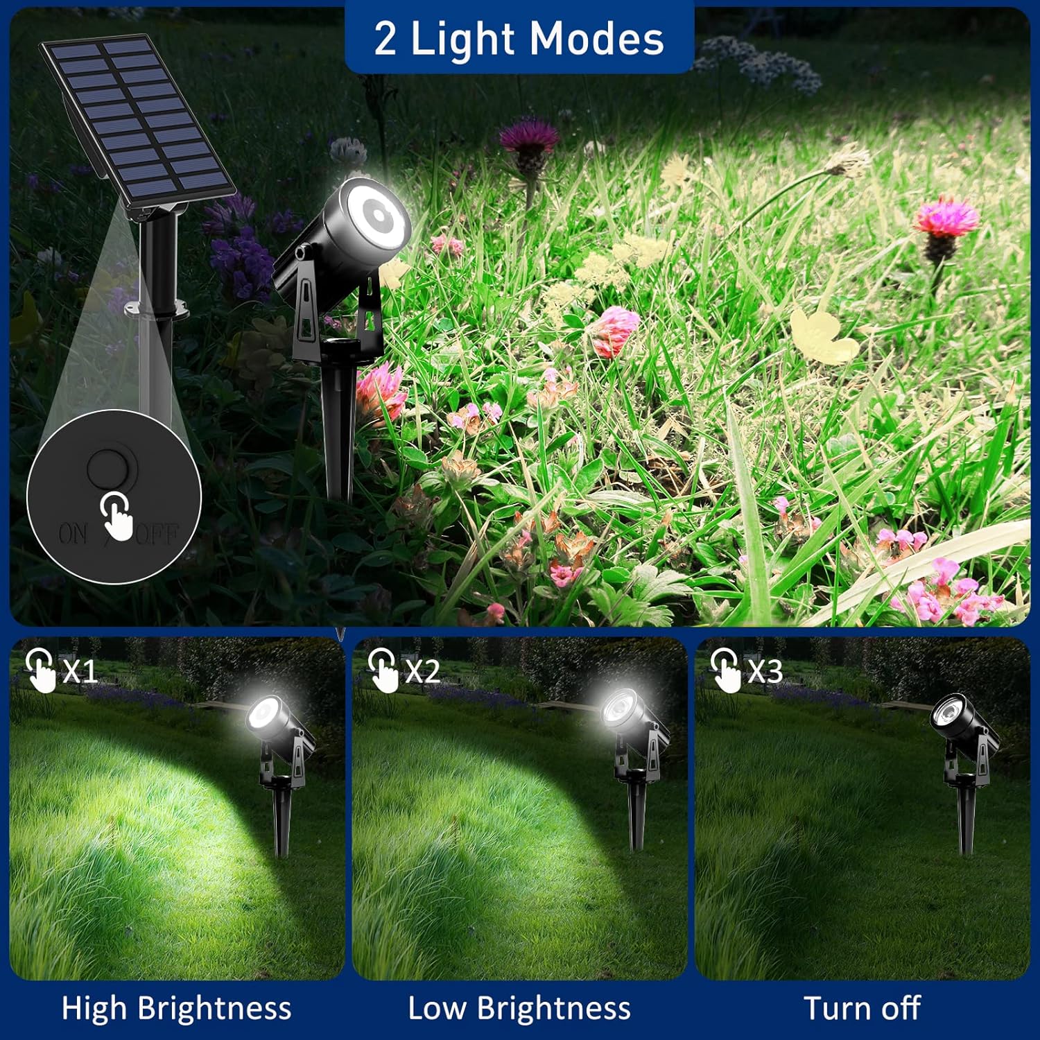 T-SUNUS Halloween Solar Landscape Spotlights Metal, Garden Spot Lights Outdoor IP65 Waterproof 9.8ft Cable Separated Panel, Auto On/Off for Christmas Tree Flag Driveway Pathway Pool Area (White 6000K)