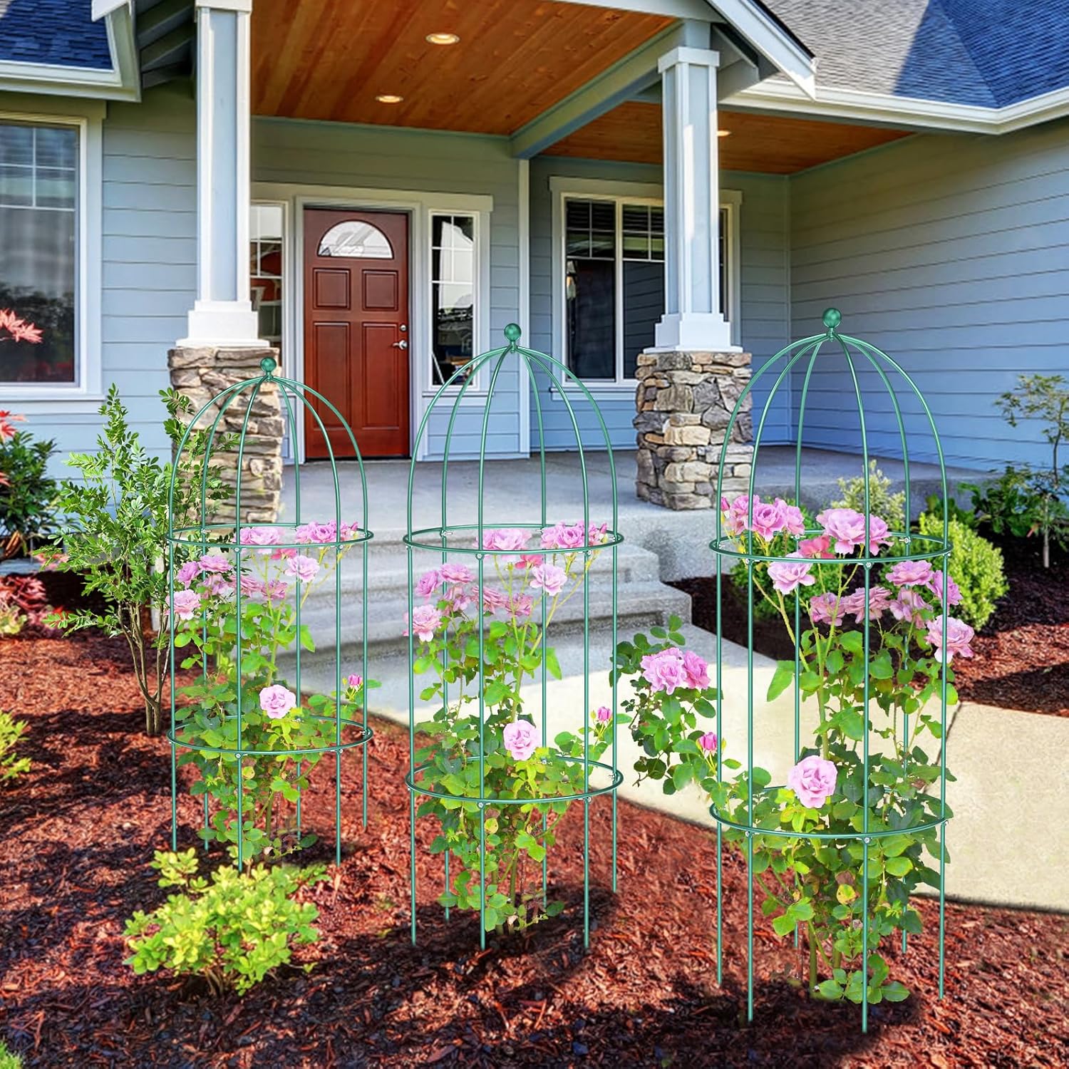 3 Pack Metal Plant Cage Support, 47" H Peony Support Tomato Cage Garden Obelisk Trellis Rose Trellis Support Tower Obelisk Garden Trellis for Clematis Vine Jasmine Support Outdoor Indoor