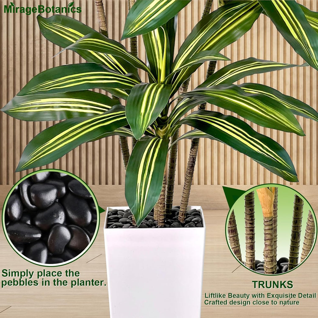 Artificial Dracaena Tree 5FT Tall Fake Plant with White Pot - Realistic Faux Dragon Tree with Tall Planter - Indoor Floor Plant for Home, Office,Mall, Living Room, Bedroom Decor (Black - Planter, 5ft)