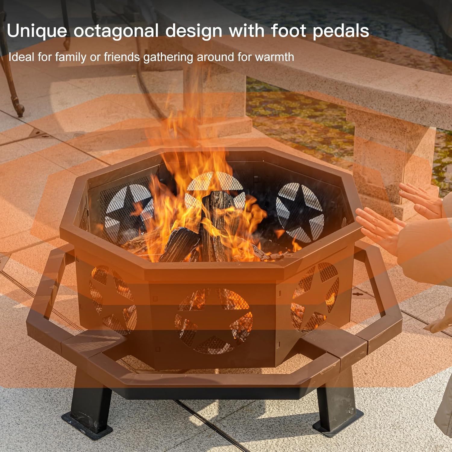32 inch Fire Pit for Outside, Heavy Duty Wood Burning Fire Pits with Fire Poker, Outdoor Octagonal Firepit for Camping, Yard, Patio