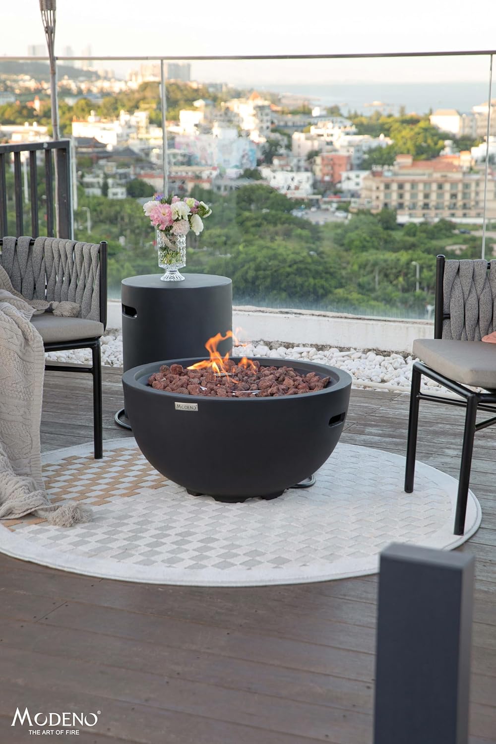 AMS Fireplace | Modeno | Jefferson | Firepit Table | Cover and Lava Rocks Included | (Fuel: Liquid Propane - Black)