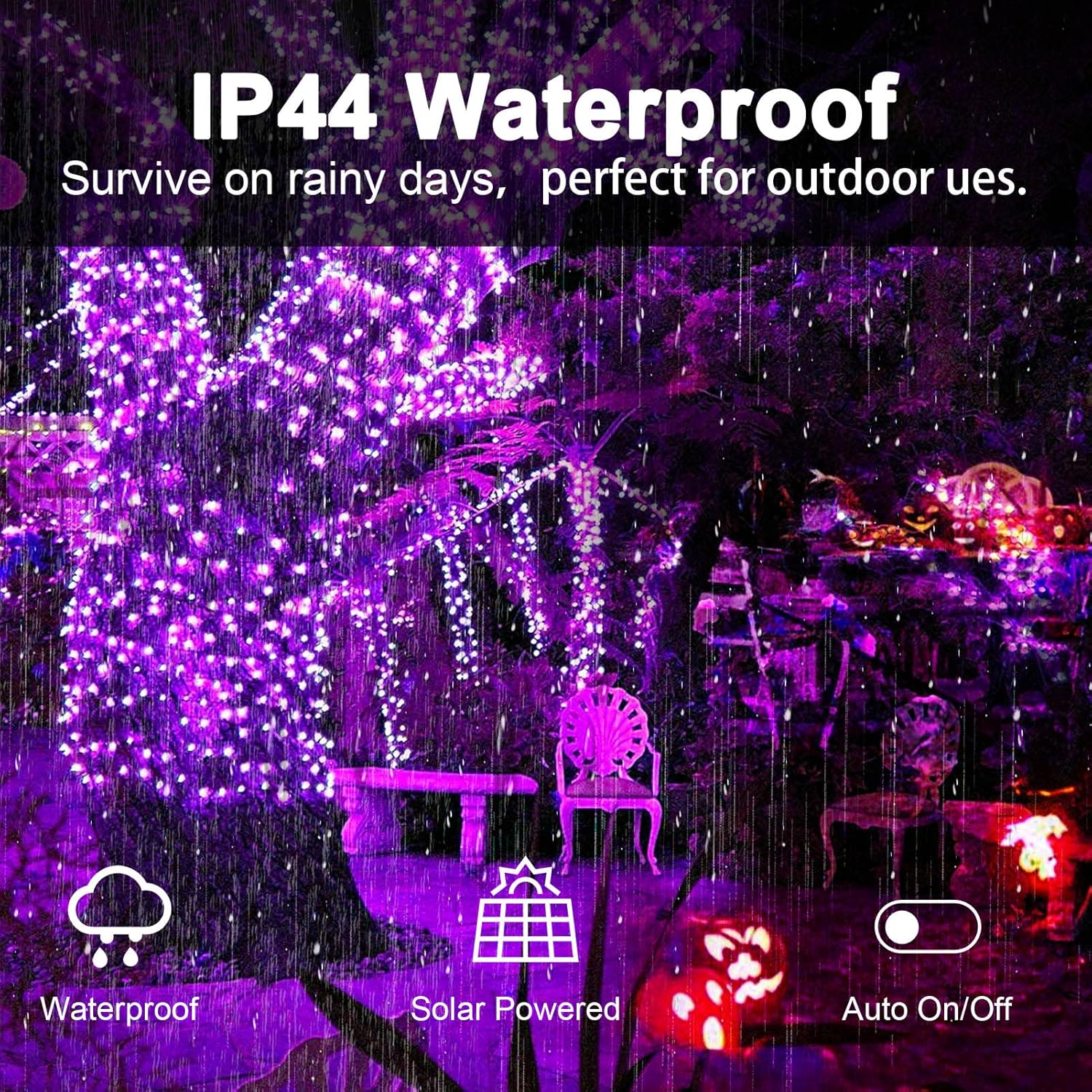 2 Pack 400 LED Solar String Lights, 8 Modes Solar String Lights for Outside, Waterproof and Solar Powered Outdoor String Lights for Holiday Christmas Yard Garden Tree Wedding Party (Purple)