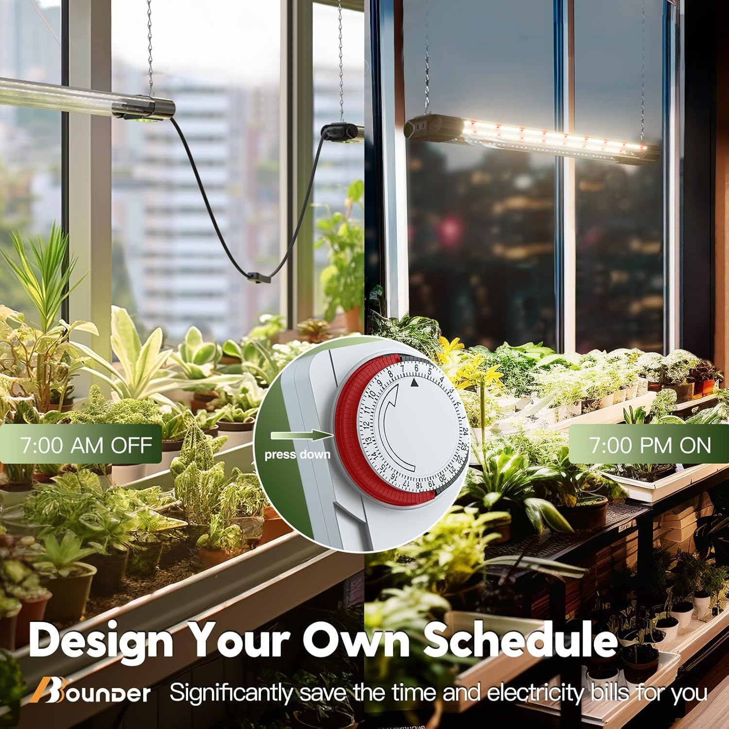 BBOUNDER 4 Pack 2ft LED Grow Light with Mechanical Outlet Timer, 80W (4x20W, 440W Equivalent), Sunlike Full Spectrum Linkable Plant Lighting Fixture for Hydroponic Indoor Plant