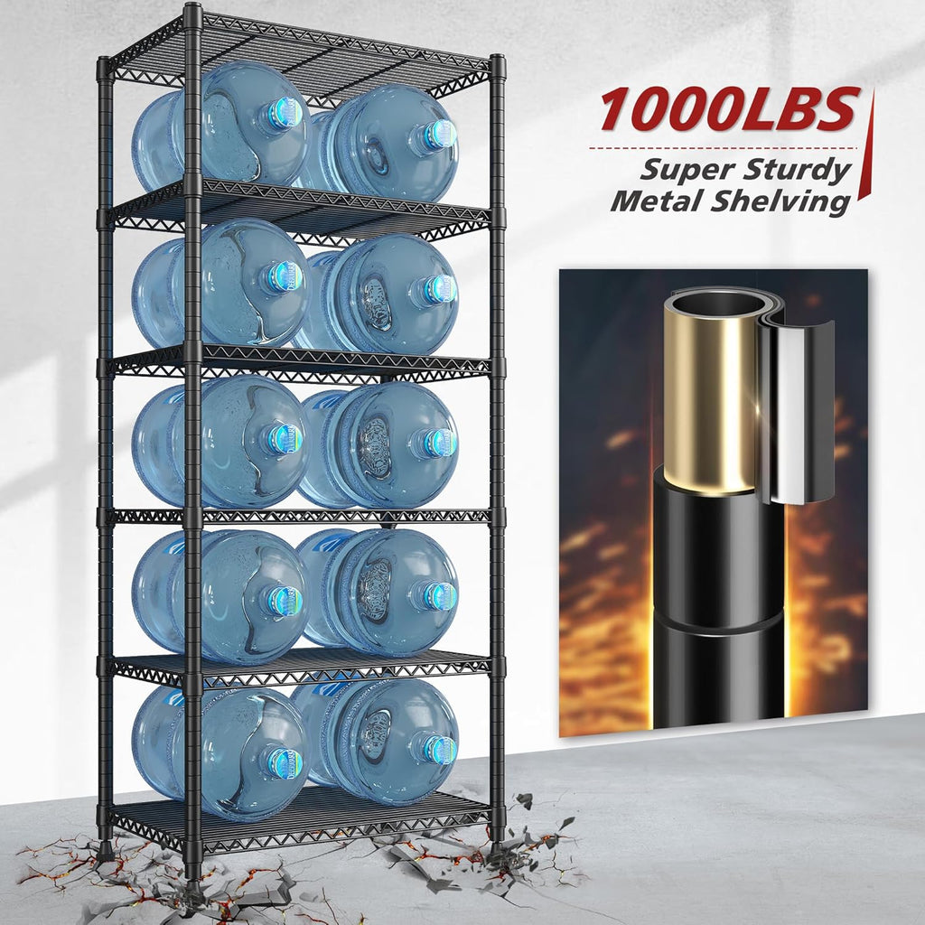 REIBII 72’’H Wire Shelving, 6 Tier Metal Shelving Units and Storage Shelves, Adjustable Garage Shelving for Storage Heavy Duty Shelving for Pantry Shelf Kitchen Garage, 24’’W X18’’D X72’’H