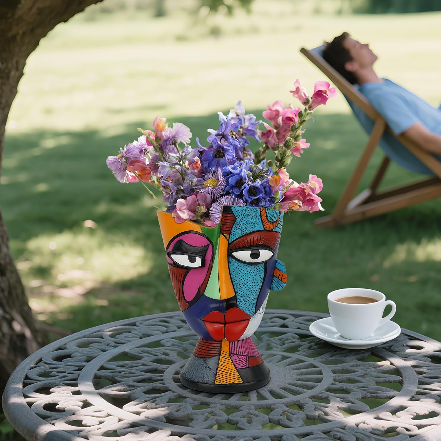 Abstract Face Planters Pots Head 7.8 Inch with Drainage - Decorative Plant Pots Retro Rainbow Design, Cute Unique Planter for Succulents/Snake Plants/Cactus Indoor & Outdoor