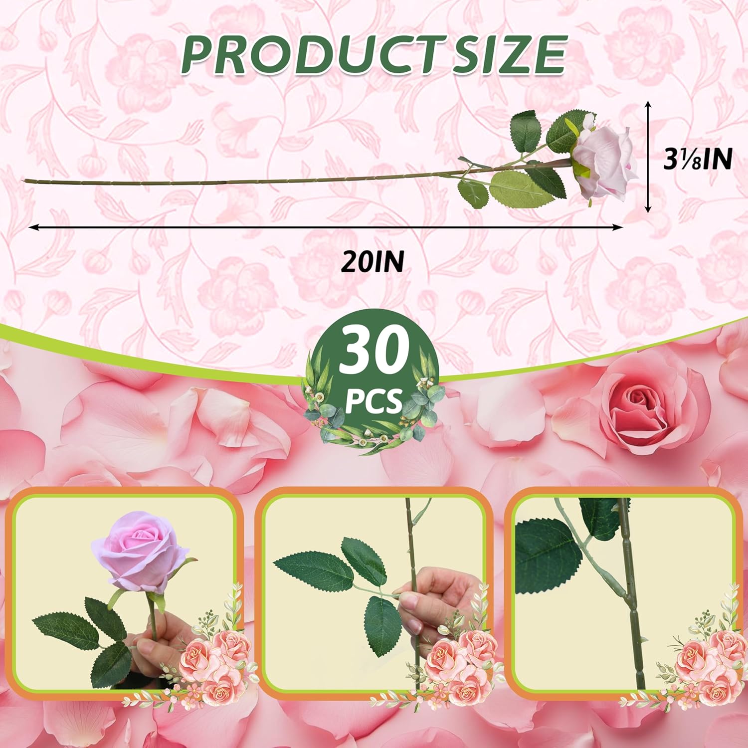 30 PCS Fake Pink Roses, Artificial Flowers Bulk Realistic Silk Faux Rose with Stems for Wedding Decoration Bridal Bouquet Birthday Celebrations DIY Floral Arrangement Home Decor