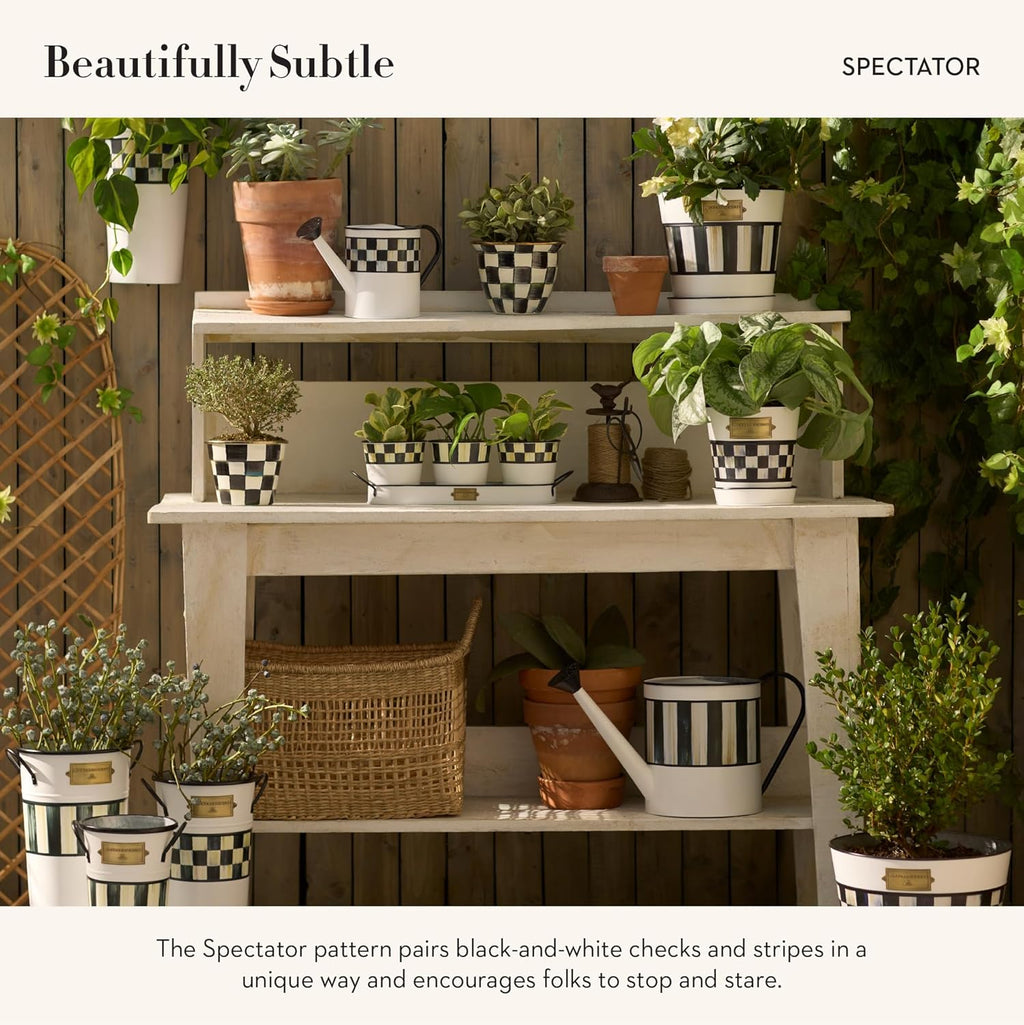 MACKENZIE-CHILDS Galvanized Herb Pots with Tray, Metal Herb Planters, Set of 3, Spectator