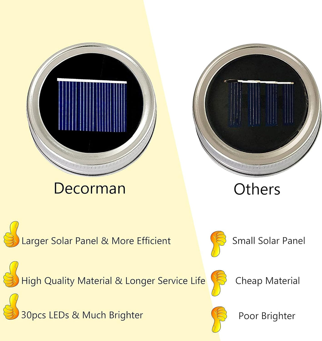 Decorman Solar Mason Jar Lights, 4 Pack 30 LED Fairy Star Firefly String Lids Lights with 4 Hangers for Patio Yard Garden Party Wedding Christmas Decoration(Jars Not Included) (4 Pack, Warm White)