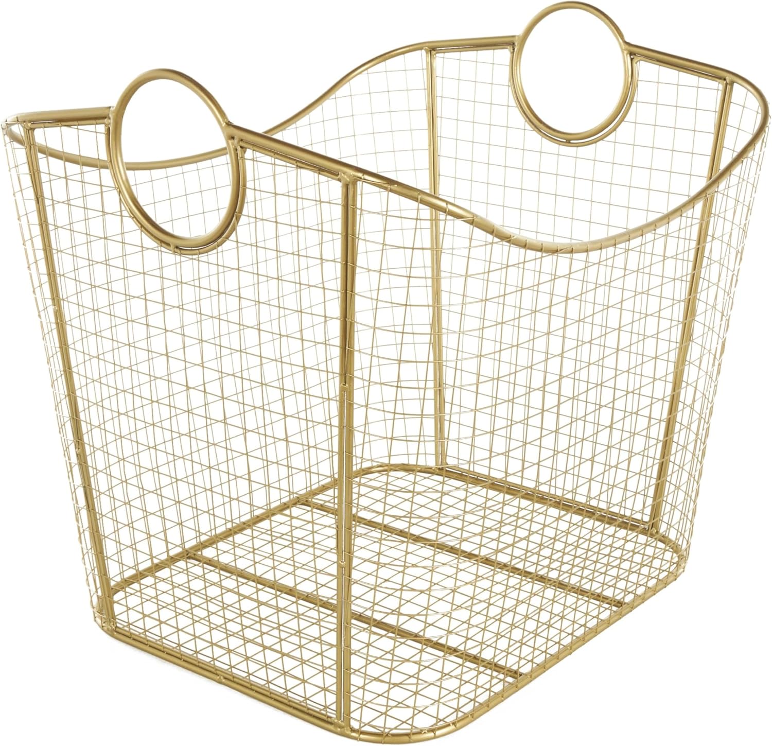 Deco 79 Metal Decorative and Functional Storage Basket Deep Basket Organizer with Round Handles, Basket for Storage 20" x 18" x 19", Gold