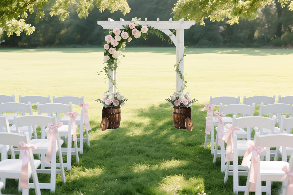 2 Pcs Wood Wine Barrel Vase 8" x 6.5" – Vintage Flower Vase Container Rustic Barrel Planter for Wedding Reception, Table Decoration, Home Indoor/Outdoor Garden, Kitchen, Party