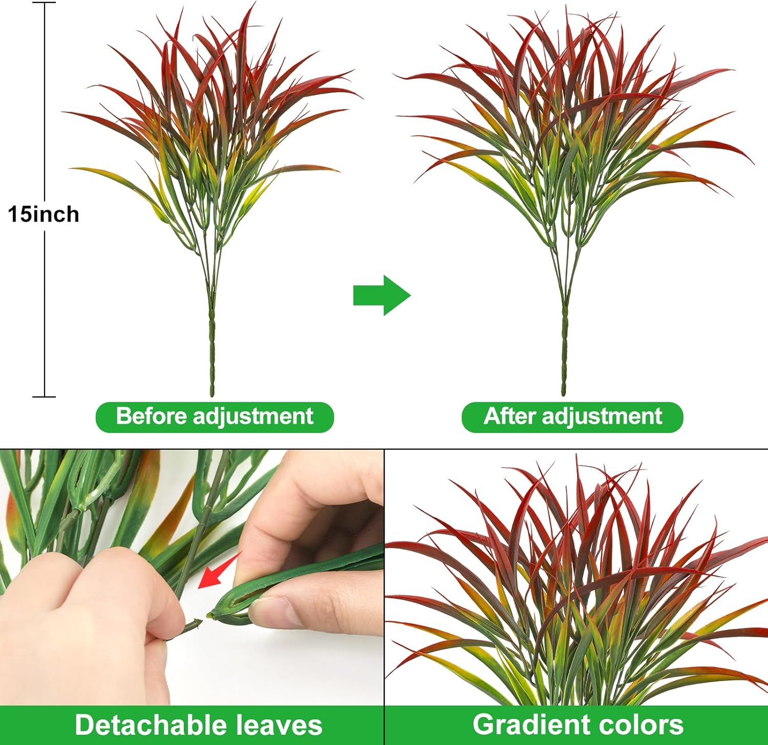 Ouddy Decor 16 Bundles Artificial Plants Outdoor Fake Grass Greenery Stems UV Resistant Faux Plastic Plants Shrubs for Autumn Home Garden Pathway Farmhouse Front Porch Harvest Thanksgiving Decor, Red