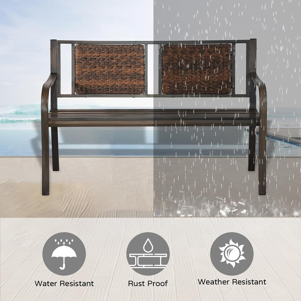 YLGJ&TIDY 50" Outdoor Bench, Metal Garden Bench, Patio Park Bench with Backrest & Armrests, Rust-Resistant, Perfect for Gardens, Parks, Porch, Lawn and Yard (Country Rustic)