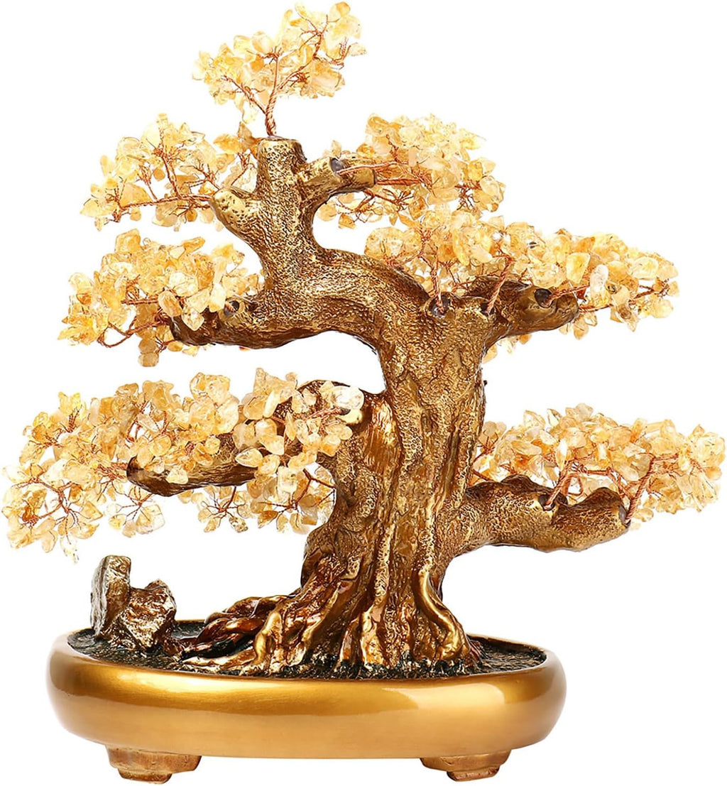Feng Shui Money Tree Large Crystal Quartz Lucky Tree Gem Tree for Office Home Feng Shui Decoration for Wealth/Fortune and Luck (Citrine)