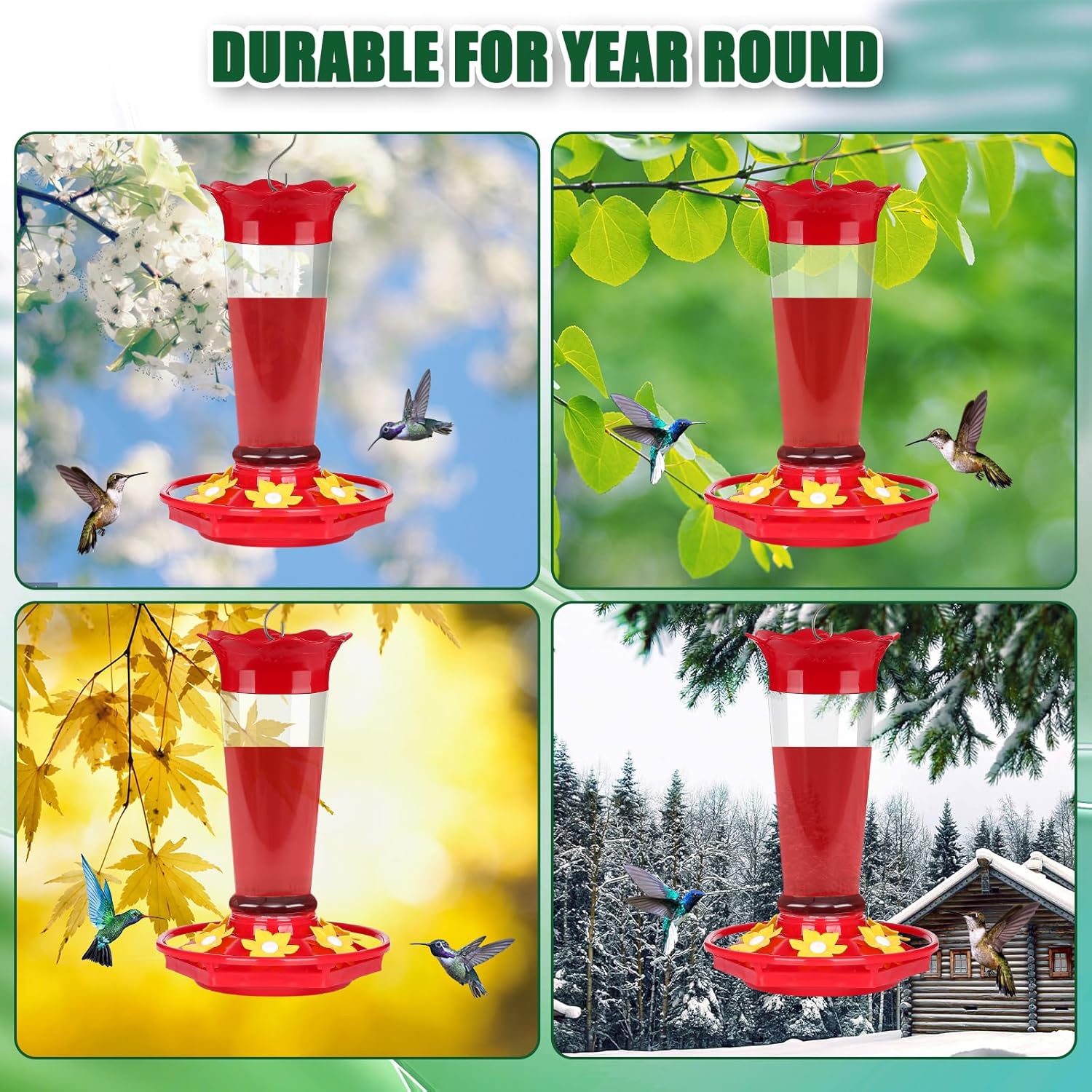 FEED GARDEN 10 OZ Hummingbird Feeders for Outdoors Hanging Ant and Bee Proof, Plastic Humming Birds Feeders for Outside with 5 Feeding Ports, Red Hanging Mount Hummingbird Feeder Easy Clean