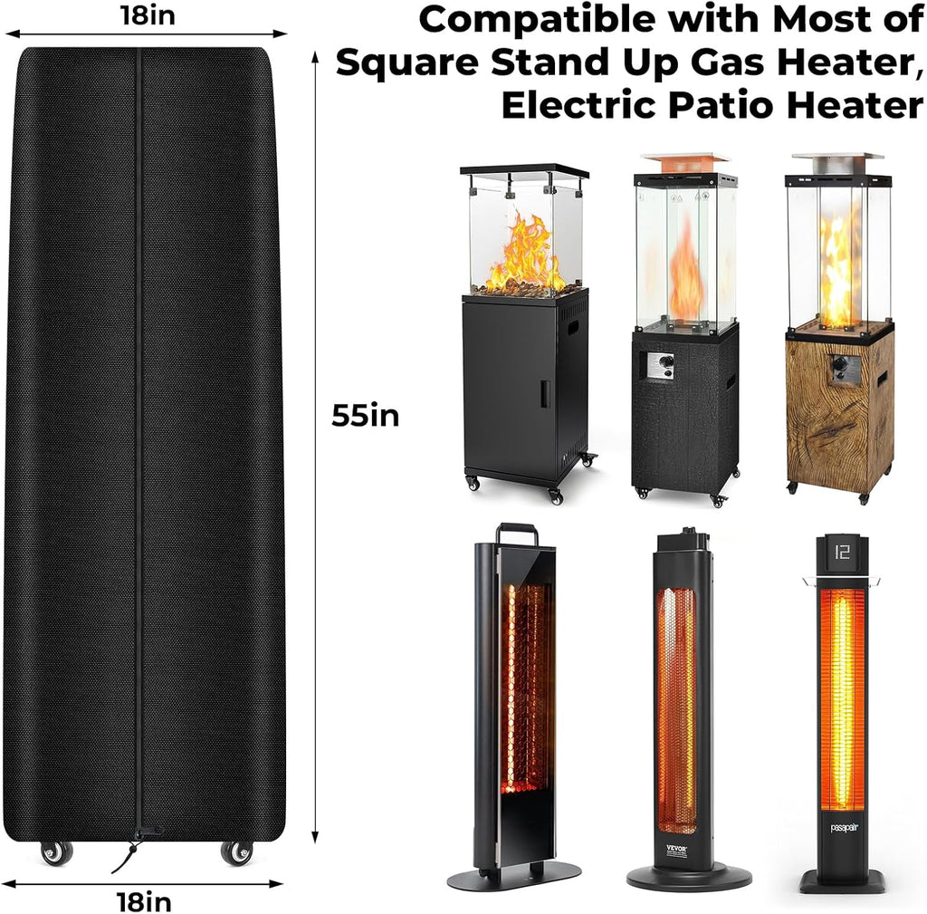Square Tower Patio Heater Covers, Heavy-duty and Weather-resistant Oxford Fabric, Waterproof, Dust-proof, Snow-proof, Windproof, with Zipper and Storage Bag