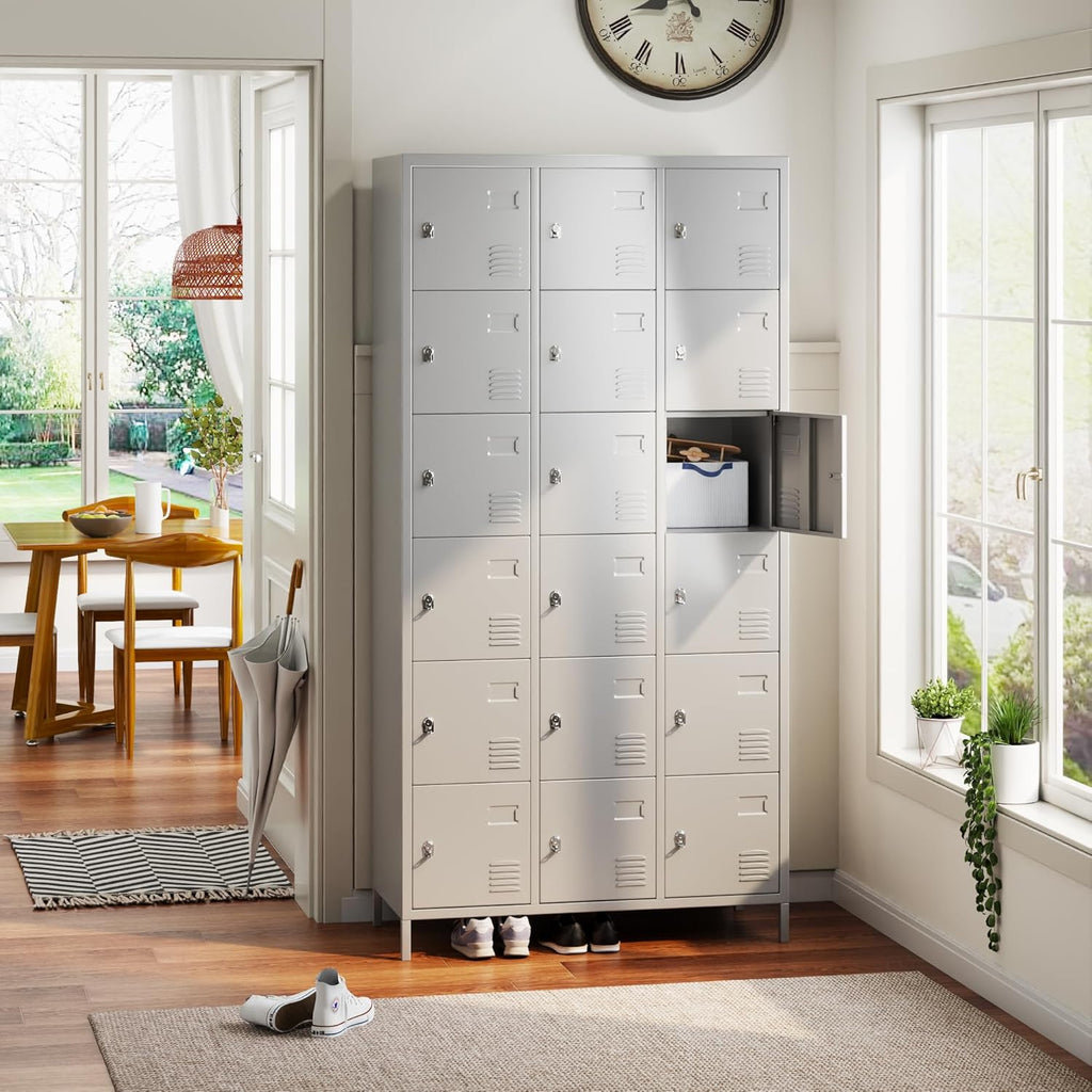 METAN Metal Locker for School Office Gym Bedroom, 18 Doors Steel Storage Locker Cabinet for Employees, Industrial Storage Locker, Assembly Required (18 Door-Grey)