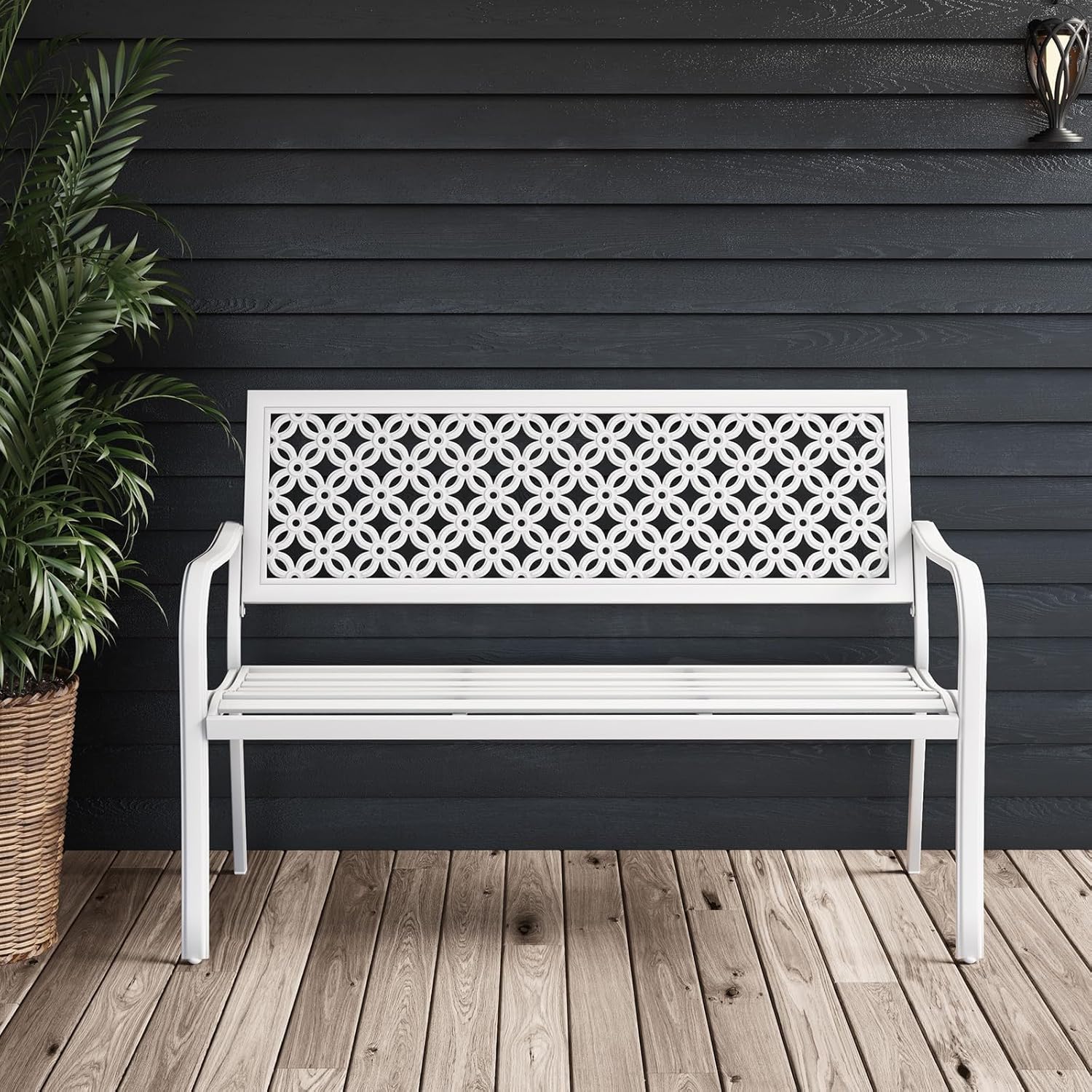 Grand patio 50" Garden Bench, Outdoor Benches with Anti-Rust Metal Powder Coated Frame, Patio Bench for Front Porch Park Outside Furniture Decor,White