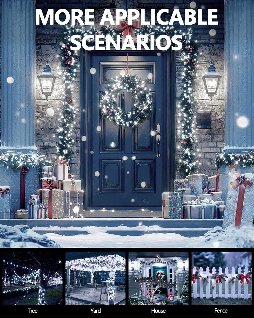 6 Pack Solar Christmas Lights Outdoor Waterproof, 600 LED 198 FT Solar Powered String Lights Outdoor with Green Wire 8 Lighting Modes, Christmas Tree Light for Xmas Fence Party Yard Decor, Cool White