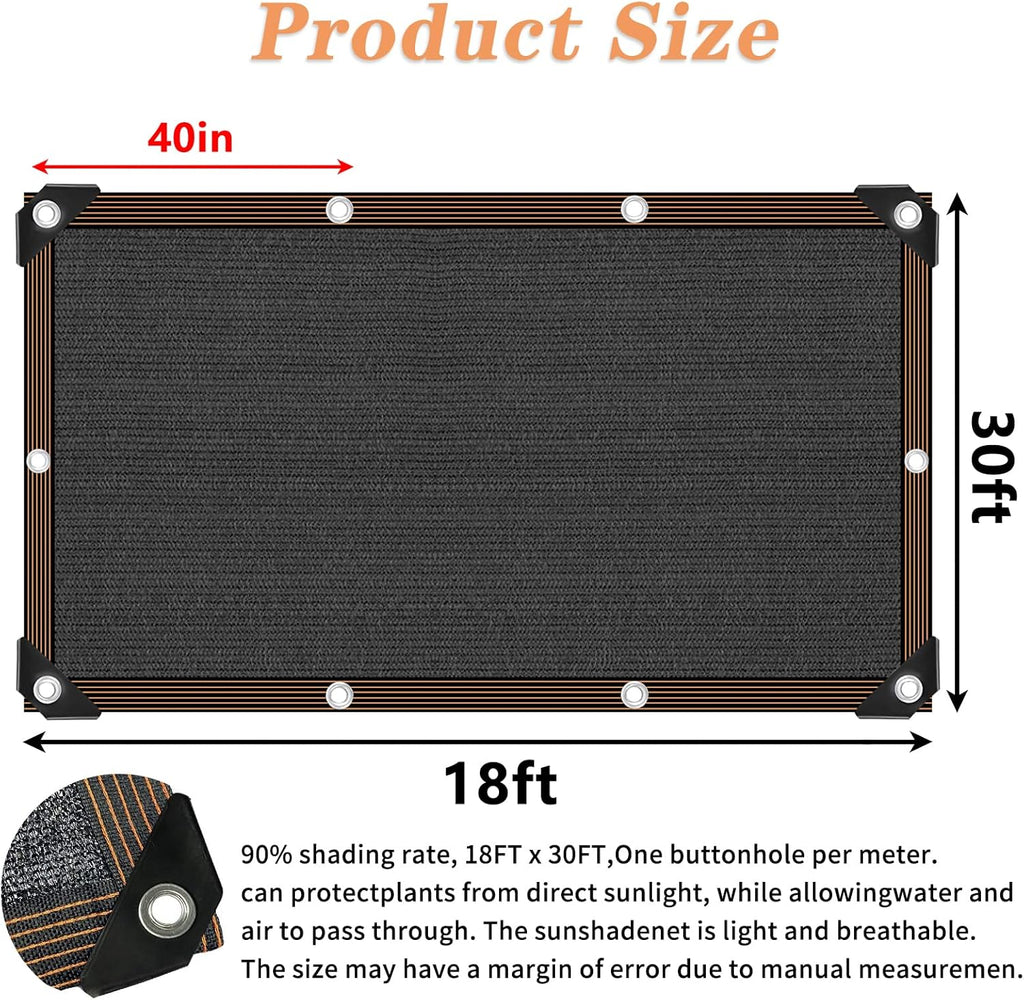 QLOFEI 18x30 FT Shade Cloth for Garden, 80-90% Sunblock Shade Neting Cover with Grommets, Sun Screens for Patio Plants Greenhouse, Shade Sails for Kennel Chicken Coop Pergola Outdoor