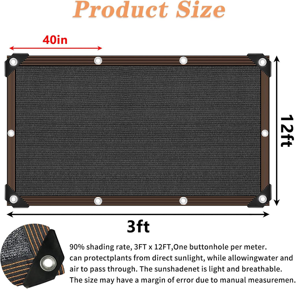 Shade Cloth- 90% Sunblock Net for Garden Patio,Shade Sails -for Plants Outdoor Pergola Lawn Sun Protection Covers for Chicken Coop, 3x12 FT