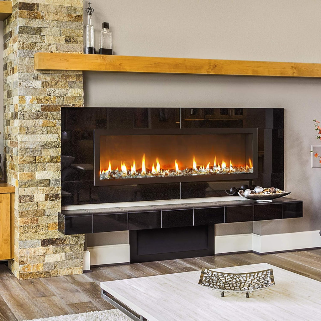 Mr. Fireglass Blended Reflective Fire Glass for Fire Pit Fireplace and Landscaping, 10 Pounds 1/4 Inch Mixed Colored High Luster Fireglass Rocks for Outdoor and Indoor Use Aqua Blue+Copper+Platinum