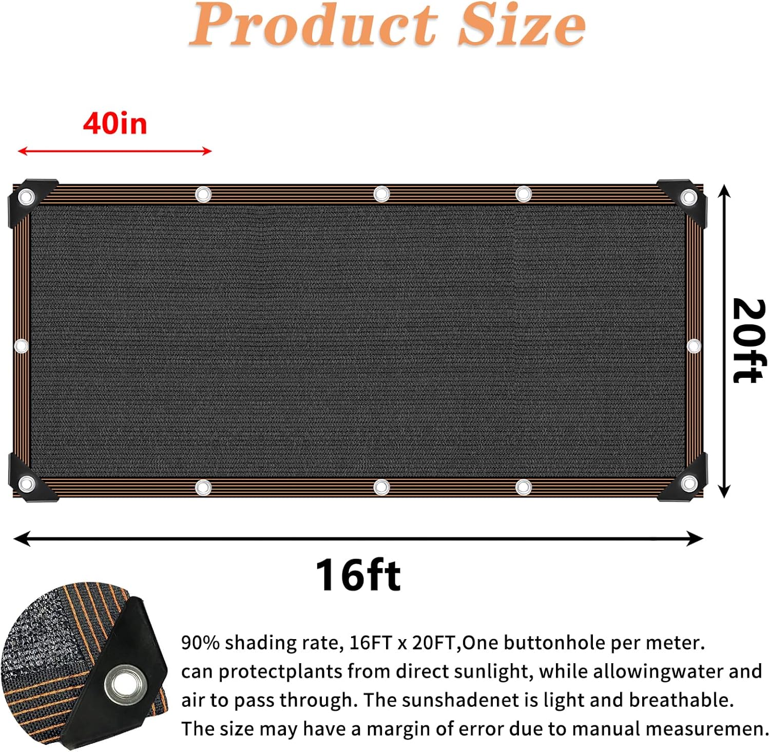 Shade Cloth 90% Sunblock Net for Garden Patio, Shade Sails -for Plants Greenhouse Outdoor Pergola Lawn Swimming, Sun Screens for Kennel Chicken Coop Easier to Hang Net Cover, 16x20 FT