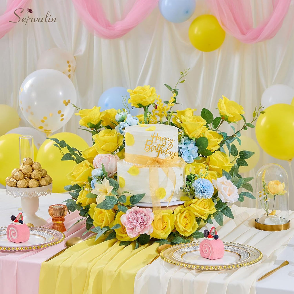 Serwalin ﻿30pcs Artificial Yellow Roses, Realistic Silk Roses Fake Long Stem Artificial Roses for Mother,Wedding Bouquet Table Centerpieces Party Home Birthday Graduation Decorations