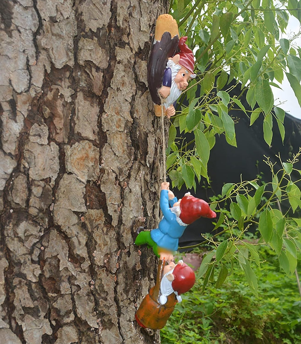 Outdoor Garden Gnome Climbing Rope Statue,Garden Gnomes Statue, Resin Garden Tree Hugger Outdoor Decor Accessories, Miniature Figurines Micro Garden Gnome Landscape Figurine for Lawn Balcony Patio