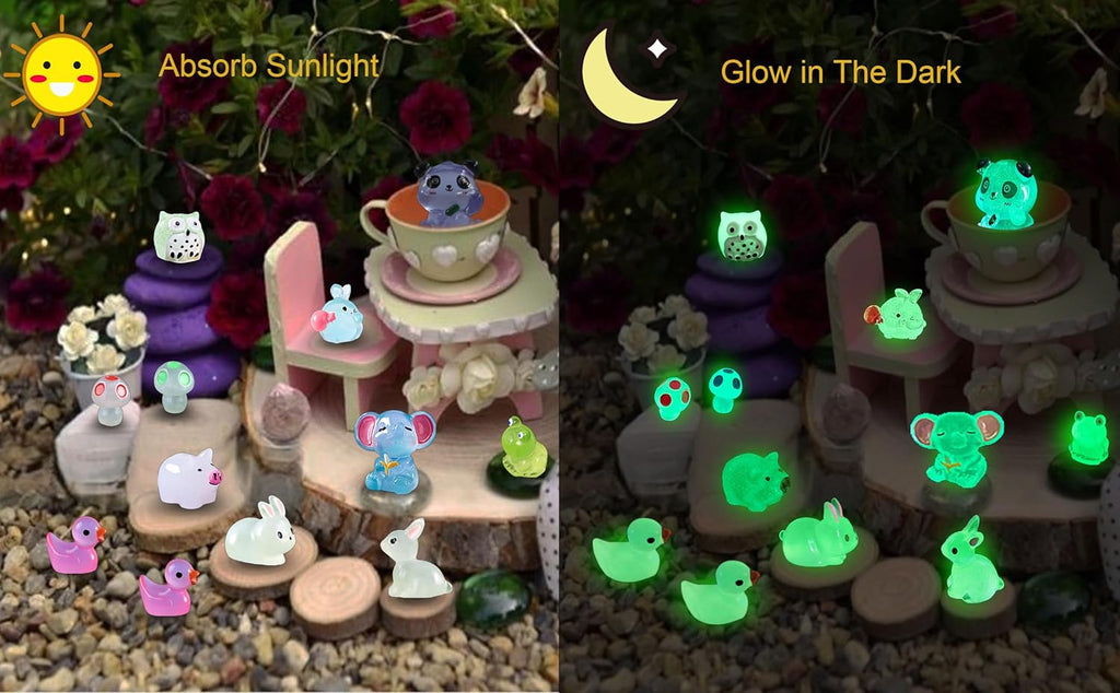 100 Pcs Luminous Mini Resin Animals Tiny Resin Animals Bulk, Glow in The Dark to Hide Around The Office Home, for Garden Miniatures Fairy Garden Accessories Crafts Micro Landscape Decor