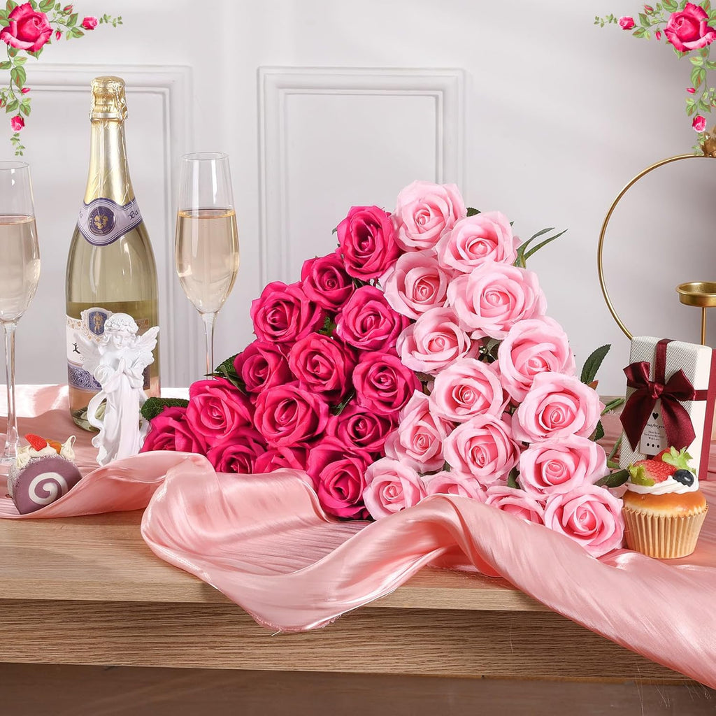 36 Pcs Pink, Hot Pink Artificial Roses with Long Stems, Fake Silk Rose Artificial Flowers Bulk for Bridal Wedding Bouquet Centerpiece Ball Arrangement Party Decor