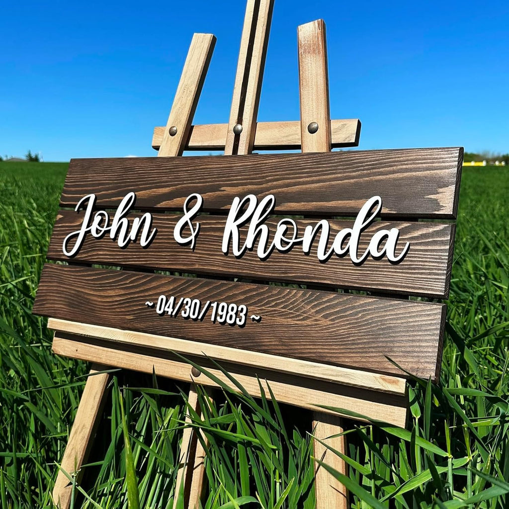 Wooden Name Sign Personalized and Custom, Solid Rustic Wood, Wedding Gifts for Couples, Home, Office, Family Last Name Established Signs, Est. Date Sign 23x10"