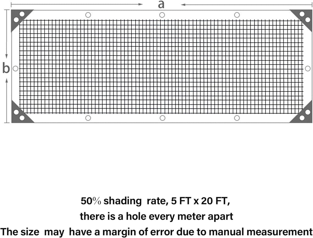 winemana Black Shade Cloth 50%, 5x20 FT Mesh Tarp - Garden Shade for Greenhouse, Patio, Vegetables, Plants Cover and Chicken Coops, Sun Shade Net for Outdoor Protection with Reinforced Grommets