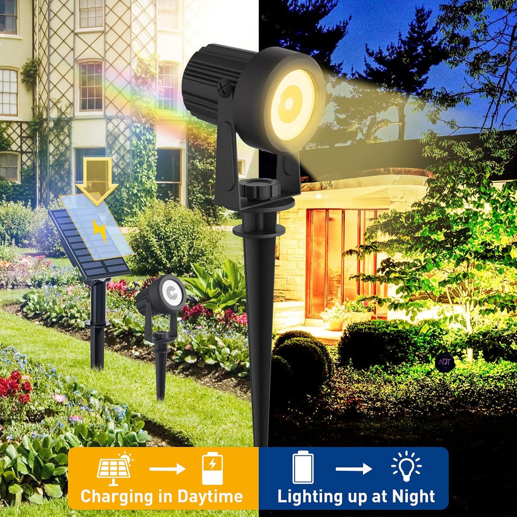 T-SUNUS Halloween Solar Landscape Spotlights 2 Pack Warm White, IP65 Waterproof Spot Lights 9.8ft Cable, Outdoor 3000K Garden Light Separated Panel for Christmas Tree Flag Yard Driveway Walkway Pool