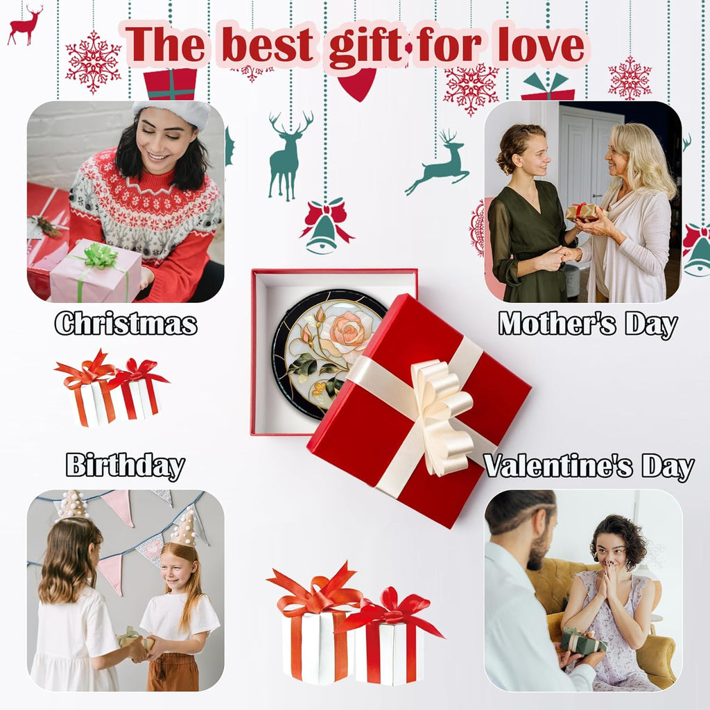 Stained Glass Window Hanging - Black White Pink Rose Sun Catcher for Door Home Decor Flower Suncatcher Christmas Mother's Day Birthday Gifts for Women Men Lovers Mom Nana 7.8 in