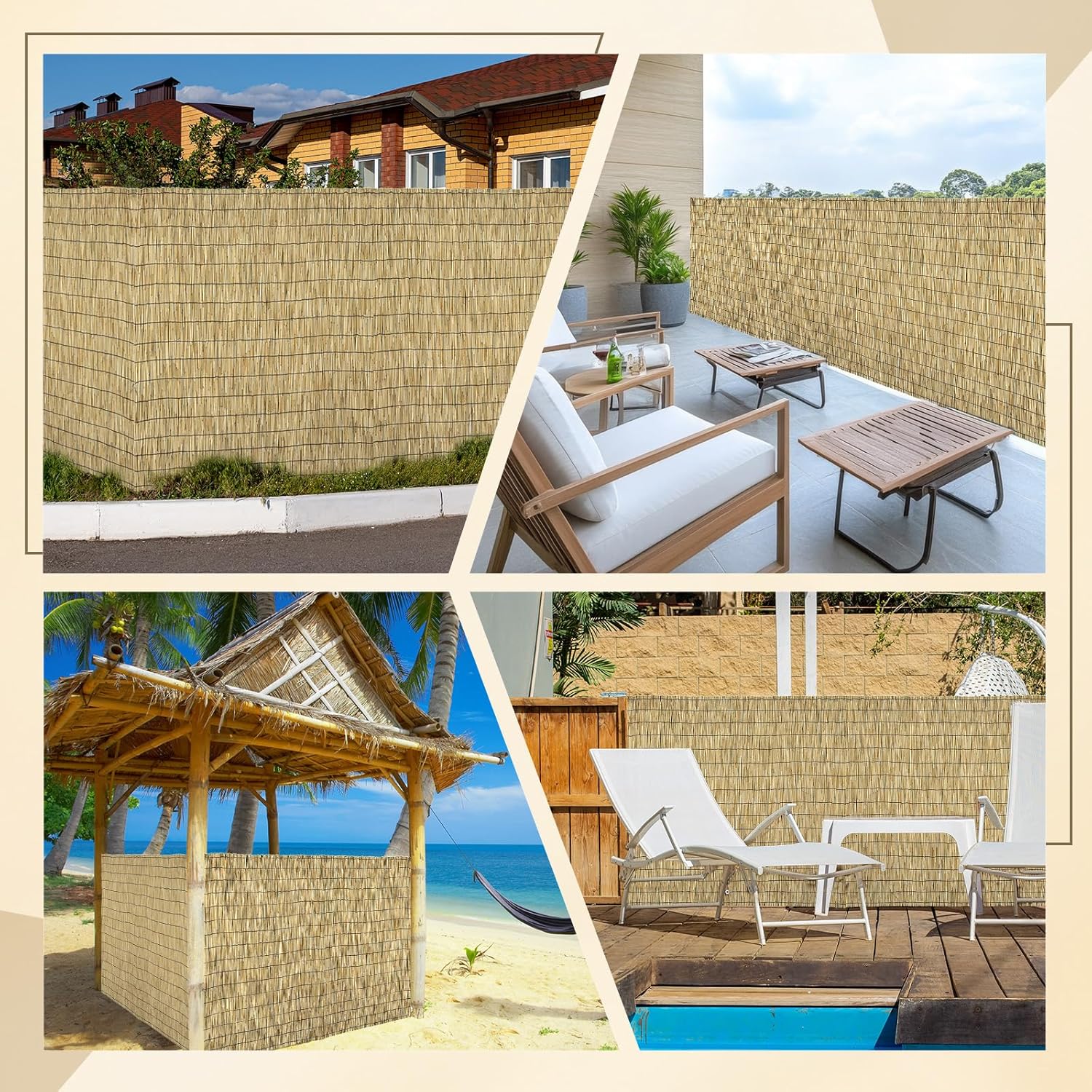 Natural 5.6FT X 16.4FT Reed Fencing Roll, Balcony Privacy Reed Shade Bamboo Fencing Garden Fence Border, Wind Block Sunshade Fence Screen for Outdoor Yard Patio Flower Bed Edge