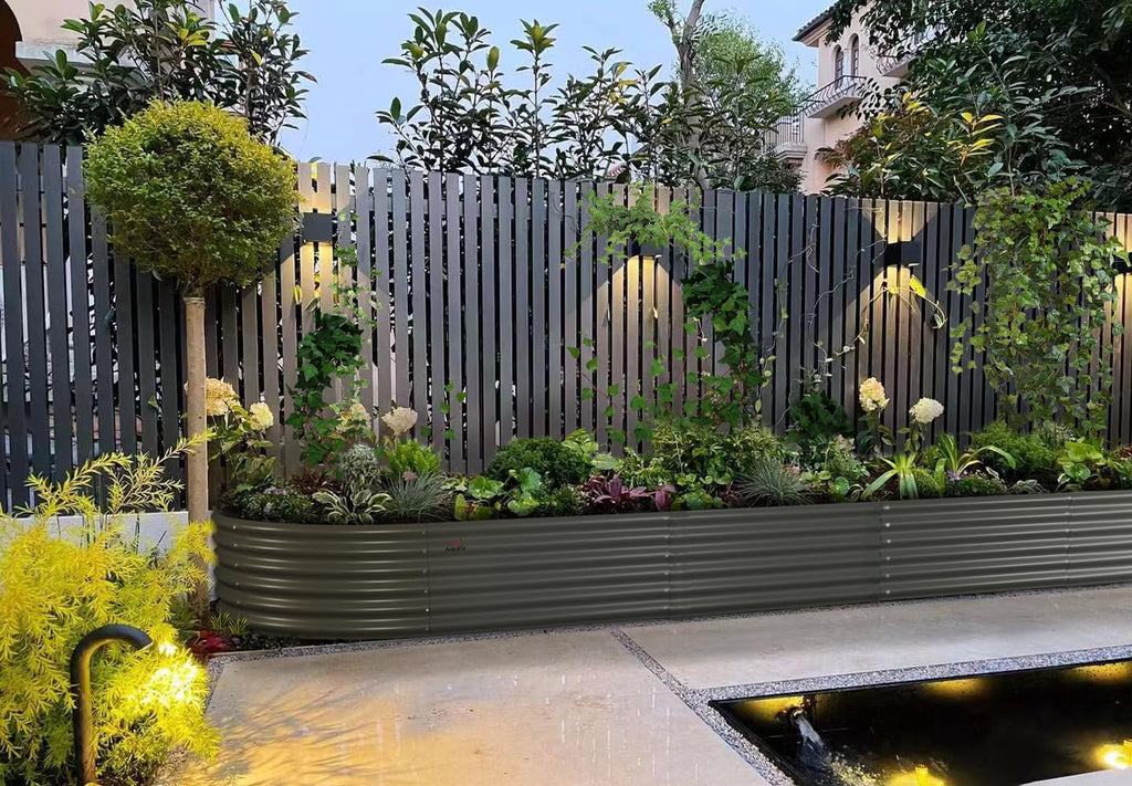 A ANLEOLIFE 12X3X1.5 ft Galvanized Raised Garden Beds Outdoor, Oval Extra Large Metal Planter Box for Planting Vegetables Flowers Herb, Anti-Rust & Easy-Setup, Quartz Grey