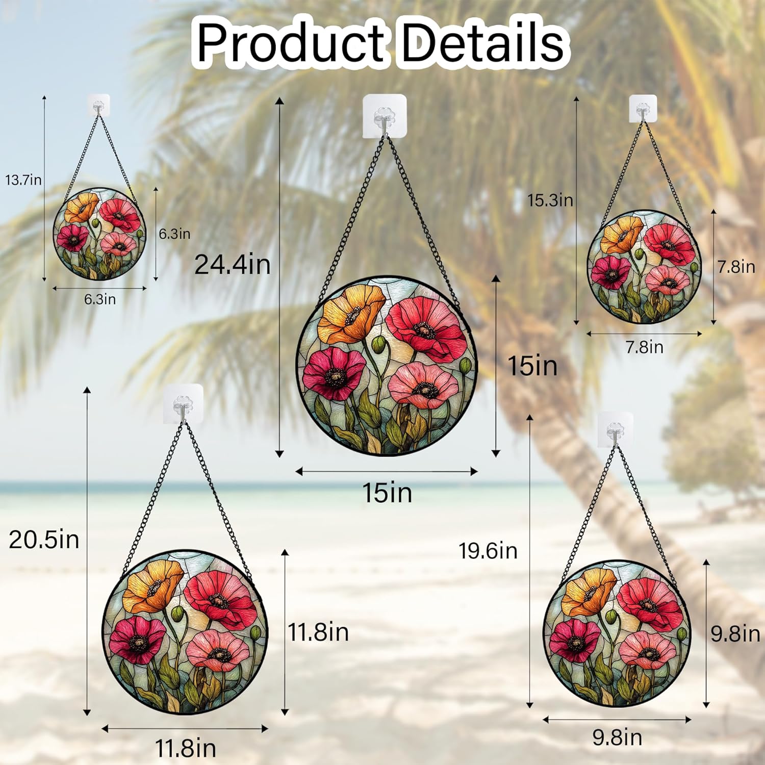 Stained Glass Window Hanging, Red Orange Poppy Birth Flowers Sun Catcher for Door Garden Yard Decor Wildflowers Suncatcher Christmas Mother Birthday Gifts for Women Men Mom Nana 15 in