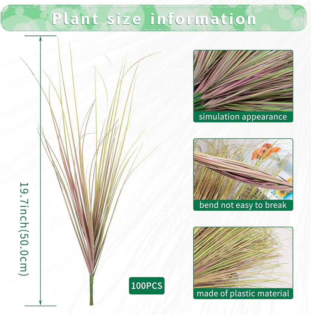 100Pcs Artificial Grass Plants, Faux Shrubs Wheat Grass, Artificial Tall Grasses Fake Plants for Outdoor Decor,Artificial Greenery Stems Weed for Room Indoor Home Decor（Light Purple）