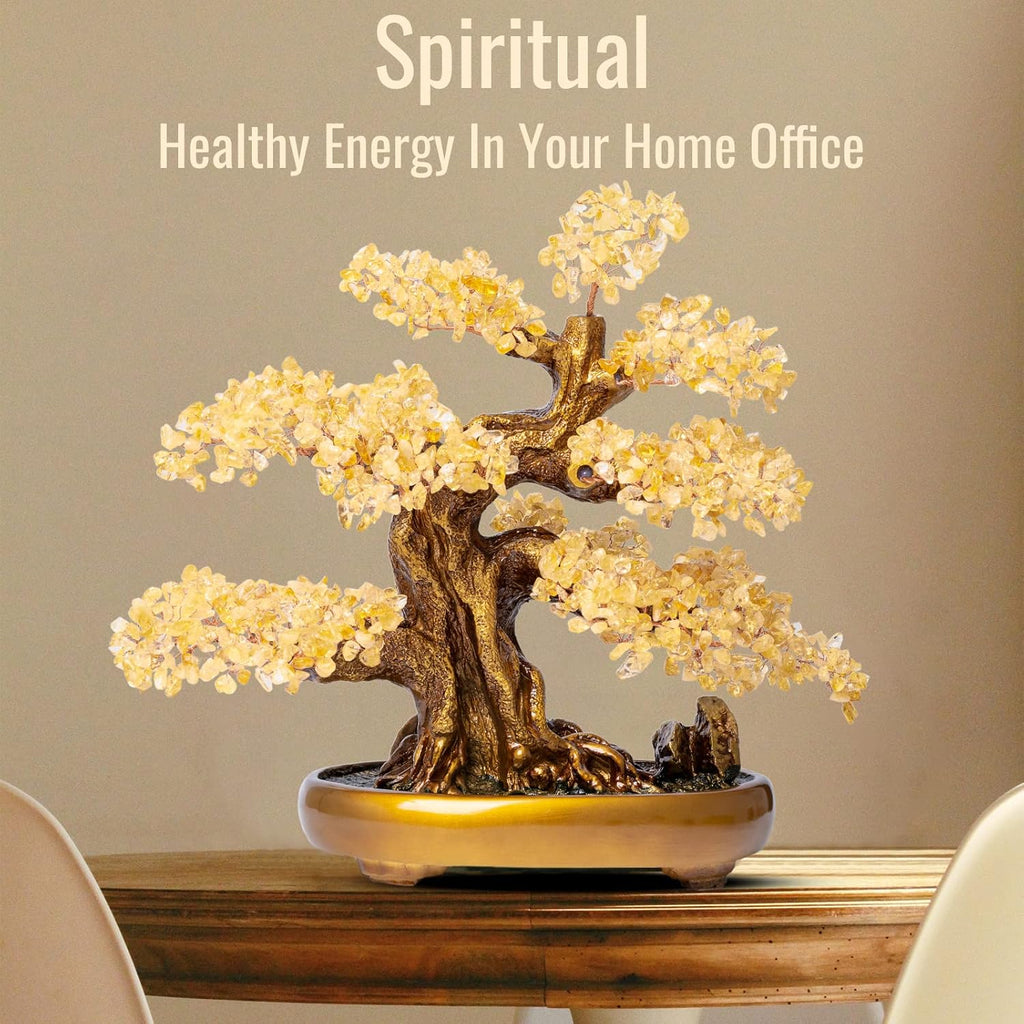 Natural Citrine Gemstone Crystal Bonsai Tree of Life Large Feng Shui Money Chakra Tree for Luck and Wealth Desk Decoration(1,251 Gem Count)