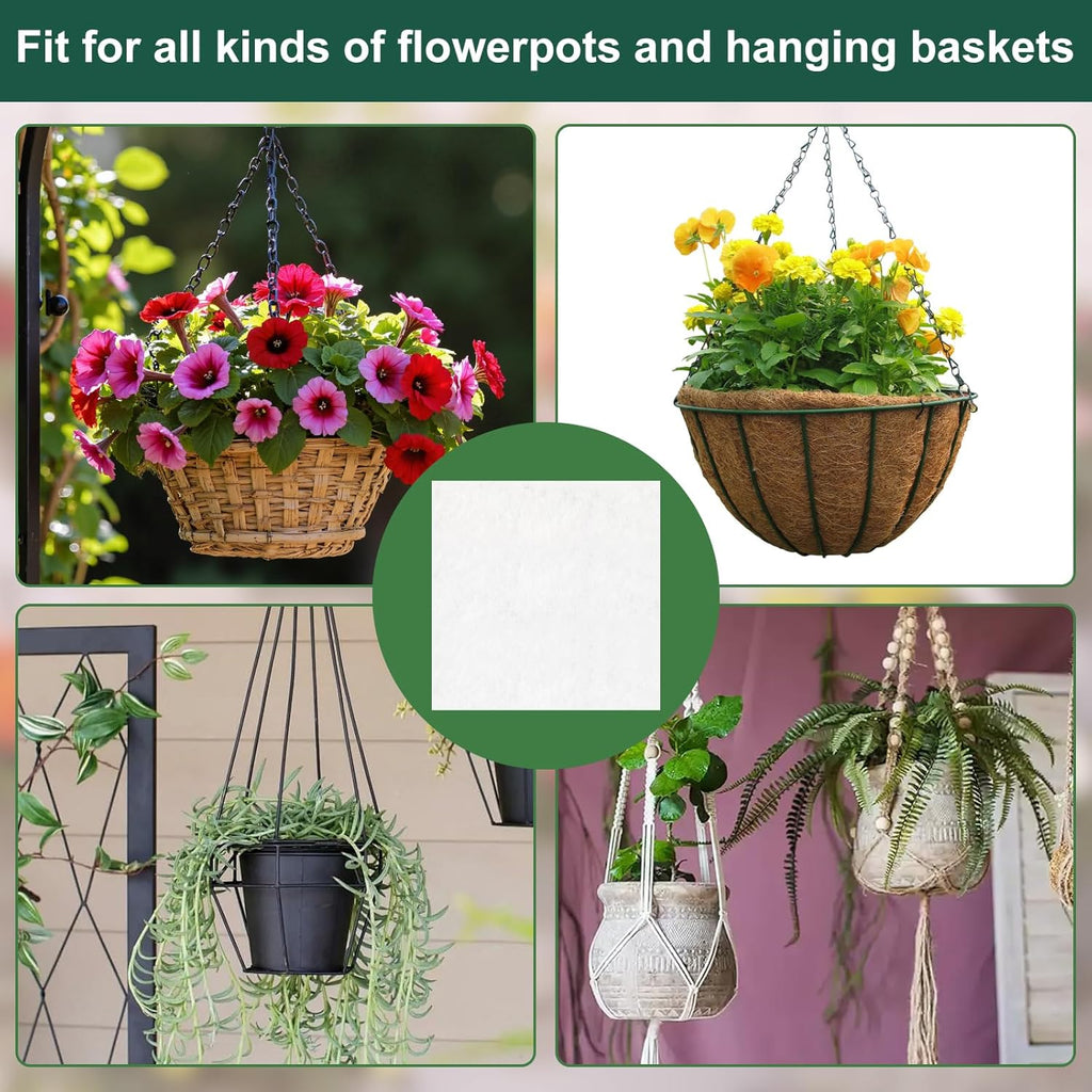10PCS 7.87x7.87 inch Watering Hanging Basket Liners, White Self Watering Planter Insert Linering Mat, Hanging Basket Self Watering Liner/Watering Liners Absorbing Mat for Hanging Baskets, Planters