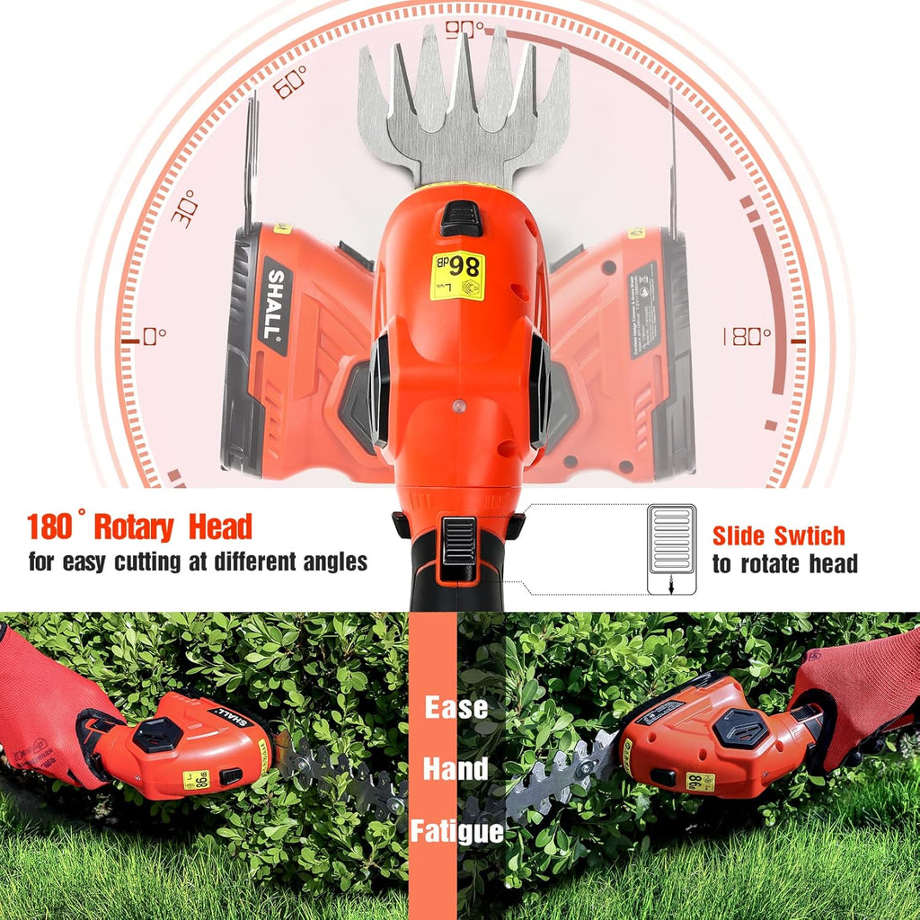 SHALL 2 in 1 Cordless Grass Trimmer & Hedge Shears - 7.2V Electric Shrub Cutter w/Pruning Scissors, Rechargeable Battery & Fast Charger