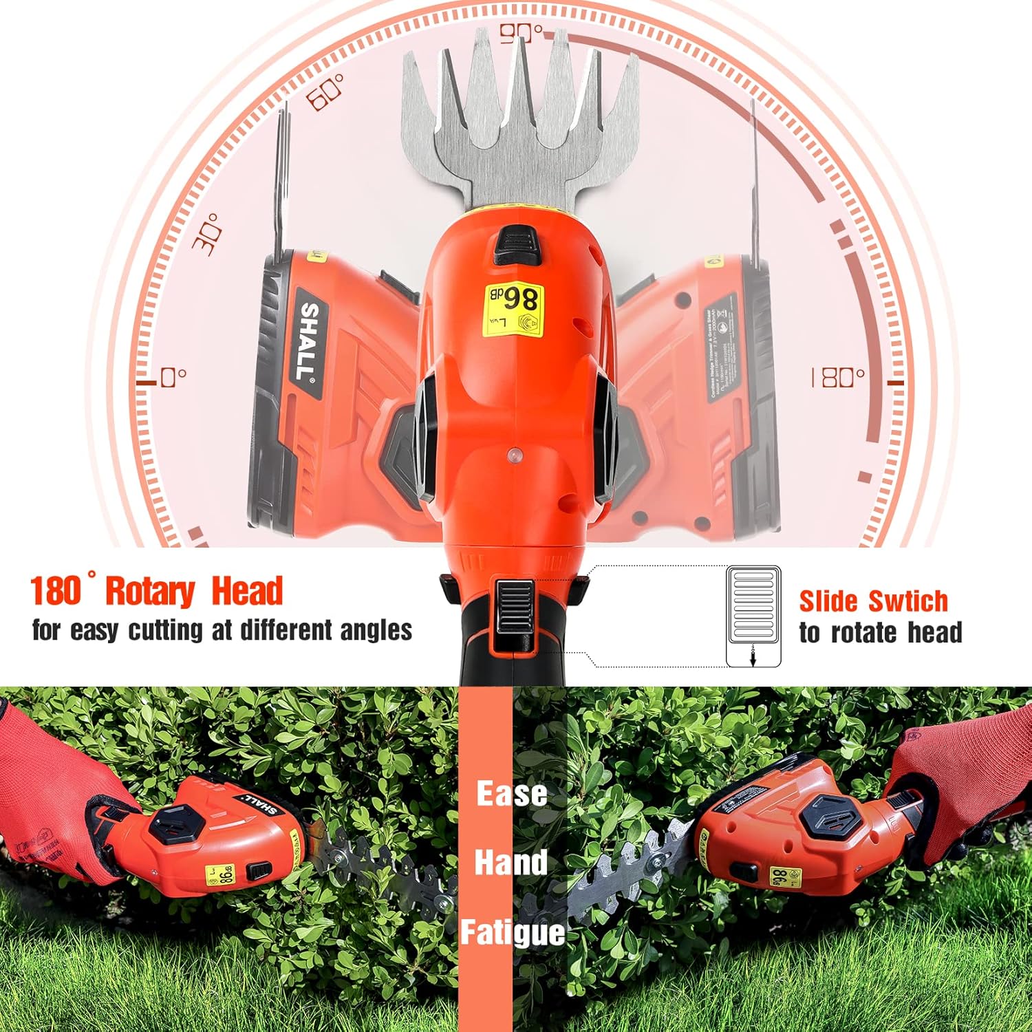 SHALL 2 in 1 Cordless Grass Trimmer & Hedge Shears - 7.2V Electric Shrub Cutter w/Pruning Scissors, Rechargeable Battery & Fast Charger