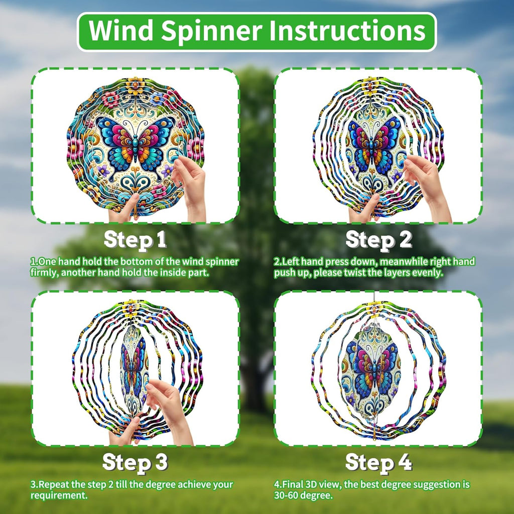 3D Hanging Wind Spinner Butterfly/Hummingbird, 10 Inch Stainless Steel Wind Spinners Outdoor Clearance, Garden Spinner for Outside Patio Yard Home Christmas Decor (Butterfly 01)