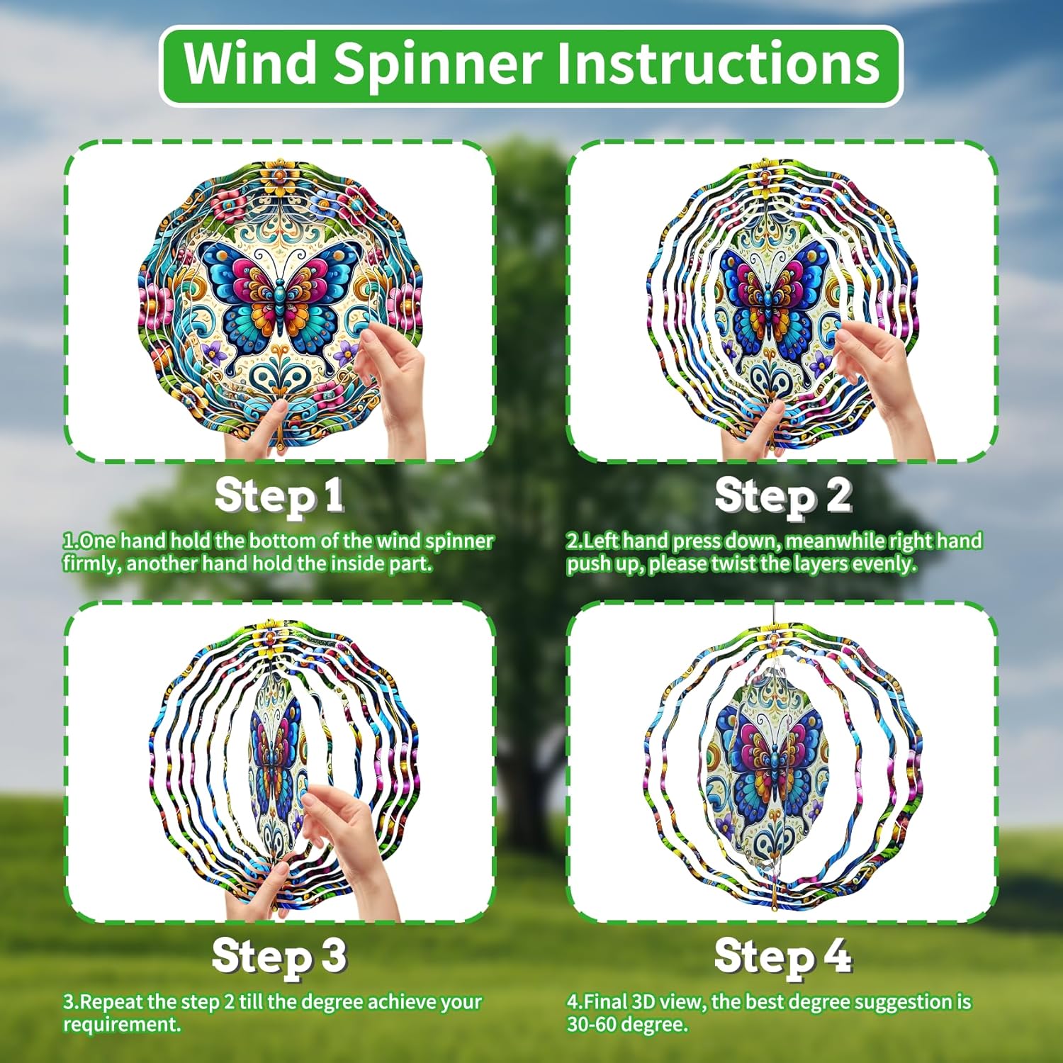 3D Hanging Wind Spinner Butterfly/Hummingbird, 10 Inch Stainless Steel Wind Spinners Outdoor Clearance, Garden Spinner for Outside Patio Yard Home Christmas Decor (Butterfly 01)