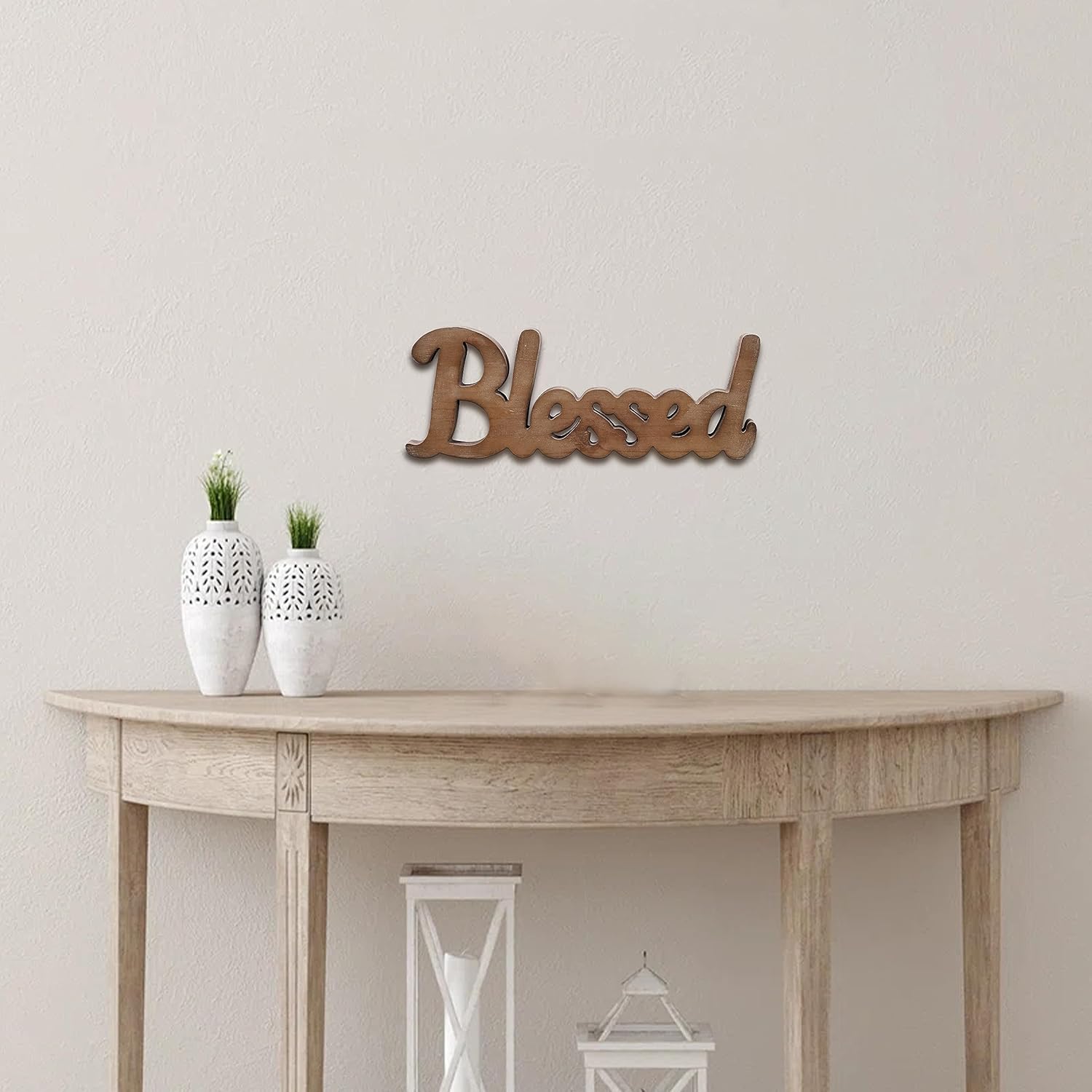 Farmhouse Blessed Signs for Home Decor 15 inches, Hanging Handmade Rustic Blessed Wall Decor, Wooden Signs for Tabletop Mantel Shelf Entryway Wedding Thanksgiving Christmas