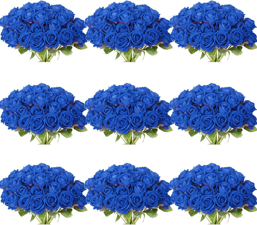 102 PCS Fake Roses Artificial Flowers Bulk, Blue Roses Bridal Bouquet Silk Faux Rose with Stems for Wedding Flowers Decoration, Valentine's Day, Bridal Bouquet, Anniversary,Home Decor(102PCS, Blue)