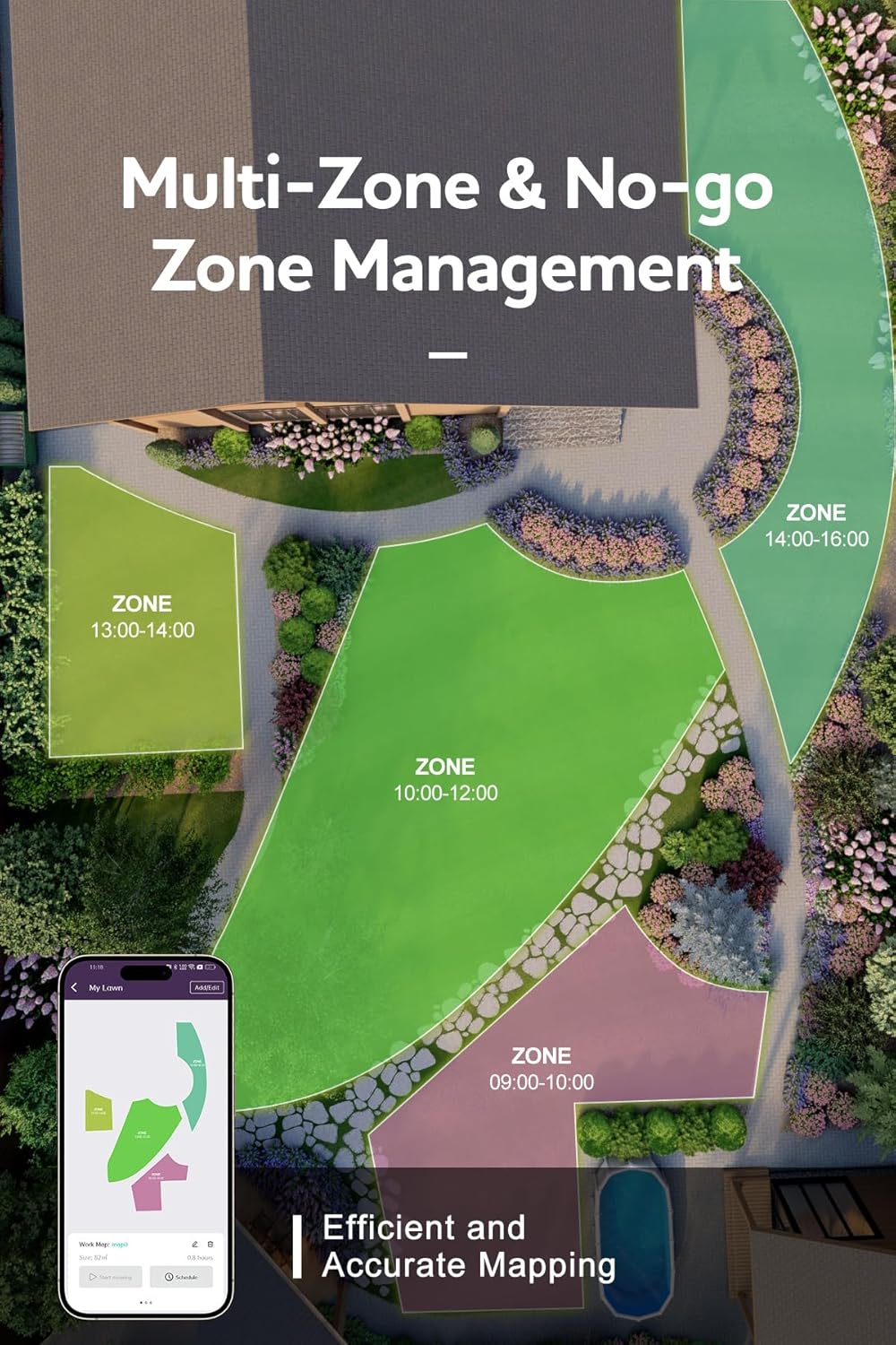 N1000 Robot Lawn Mower Perimeter Wire Free RTK,TOF,Vision Robotic Lawnmower 0.75 Acres,AI-Assisted Mapping,Virtual Boundary,Multi-Zone Management,APP Control,Cut Height 0.8"-3.5",Anti-Theft