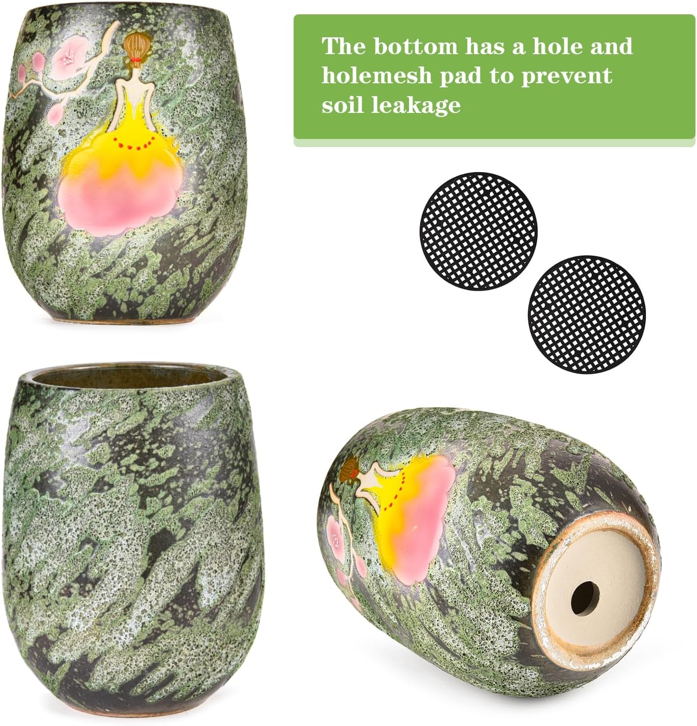 Sungmor 10.6 Inch Ceramic Succulent Plant Pot with Drainage Hole, Hand Painted Flower Pots for Plants, Unique Texture Decorative Planter for Indoor and Outdoor, Pottery Vase for Home Office Decor